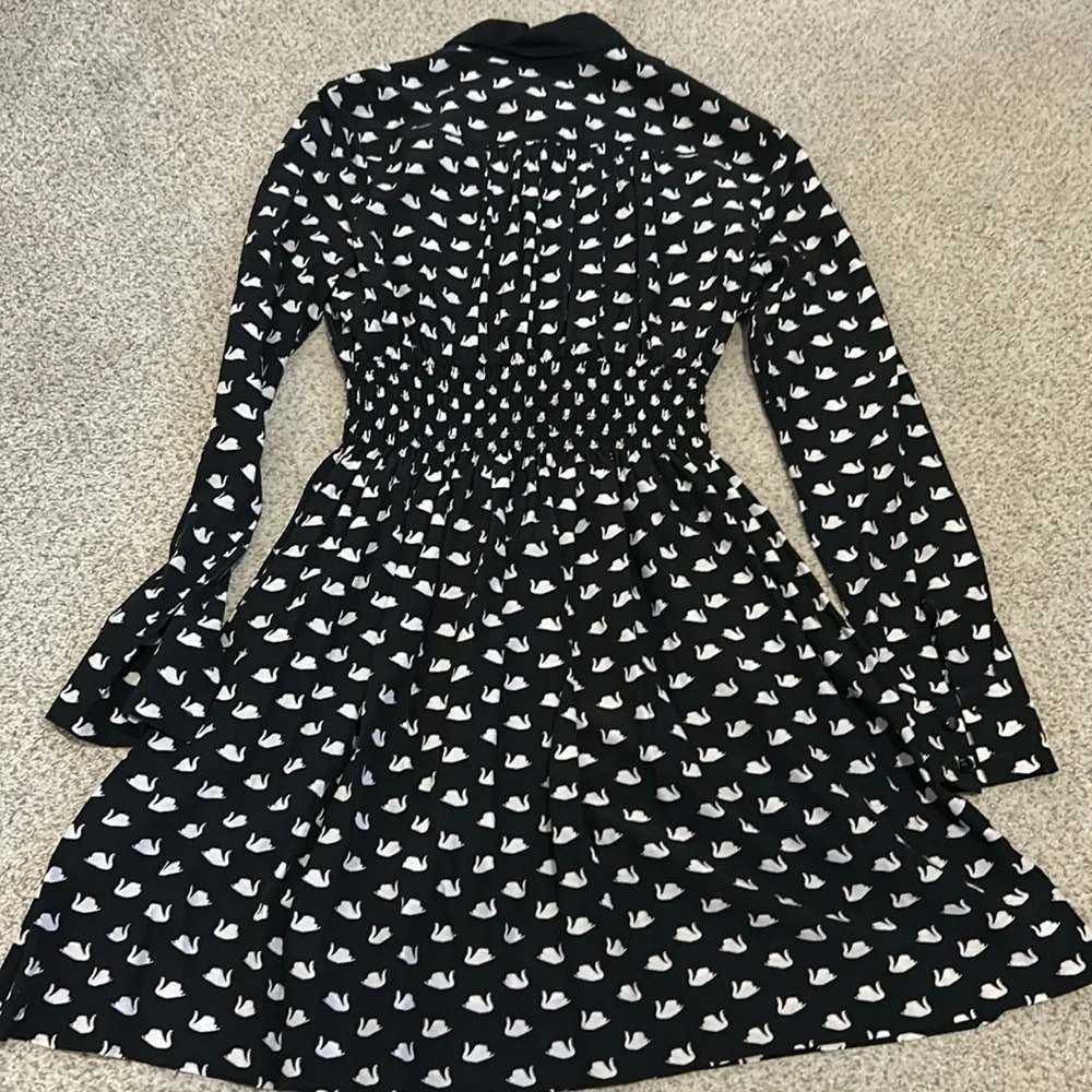Kate Spade Swan Print Black & White Silk Rayon Dress, XS